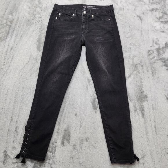GAP Jeans Womens 10/30R Washed Black True Skinny Laced Up Ankle Mid Rise Stretch - Picture 1 of 13